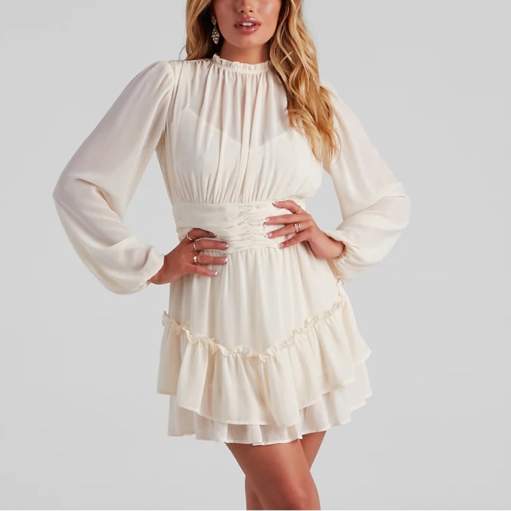 Aeom Cream Long Sleeve Dress